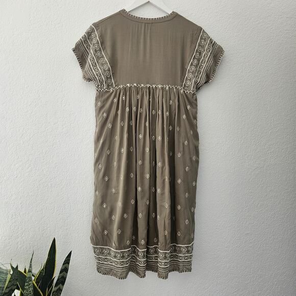 Sundance Catalog Aura Dress Olive Green Embroidered Embellished Boho Casual - XS - Picture 10 of 10
